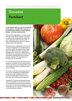 Afbeelding van verschillende soorten groenten op een factsheet.