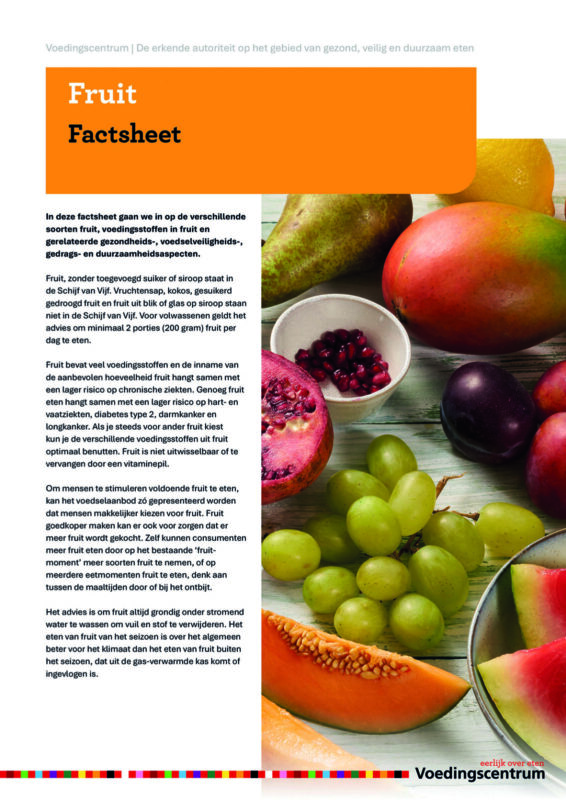 Afbeelding van een factsheet over fruit met diverse fruitsoorten.
