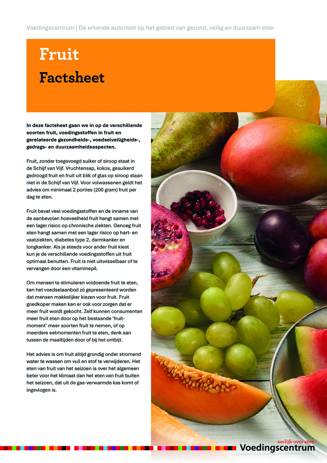 Afbeelding van een factsheet over fruit met diverse fruitsoorten.