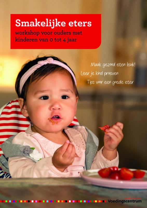 Afbeelding van de poster voor workshop 'Smakelijke eters' met peuter die tomaat eet.