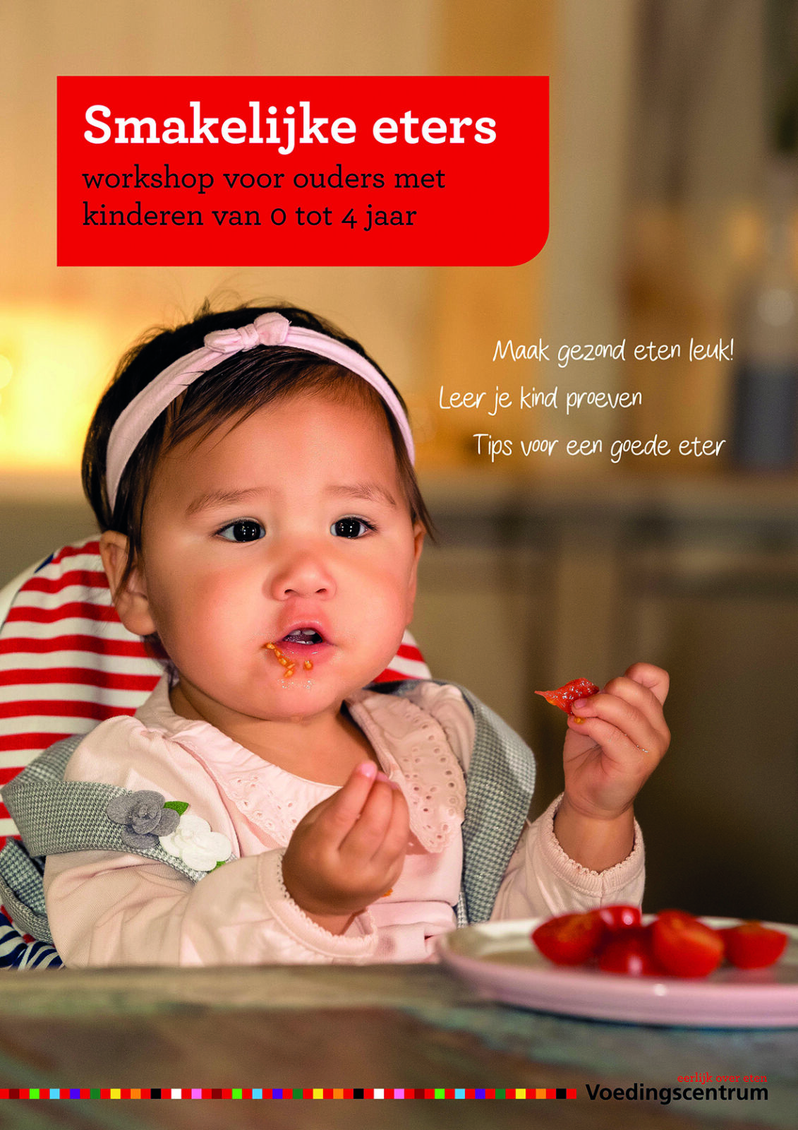 Afbeelding van de poster voor workshop 'Smakelijke eters' met peuter die tomaat eet.